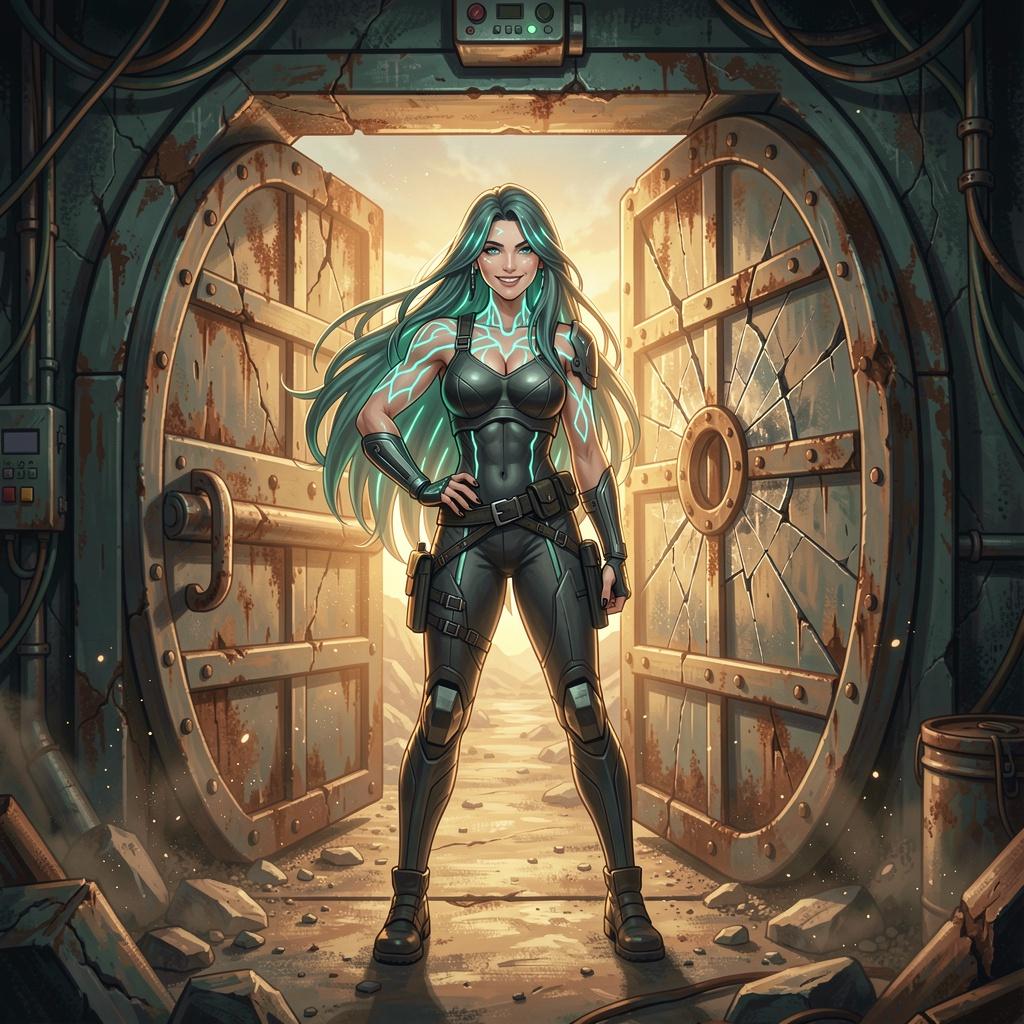 Futa Vault key art - futanari vault leader with her women